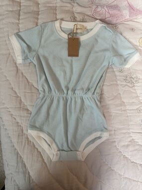 Light Blue & White Terry One-Piece Baby Bodysuit by